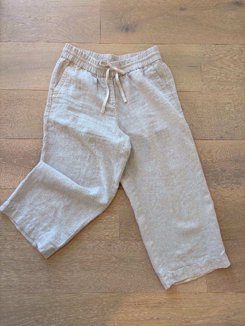 Talbots Washed Linen Wide Crop Pull-On Pants